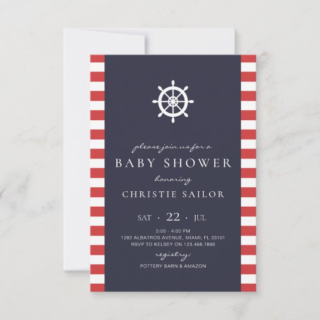 Tarjeta de invitación Baby Shower náutica (Anverso)