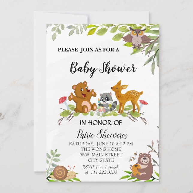 Tarjeta de invitación Baby Shower para animales de (Anverso)