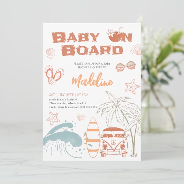 Tarjeta de invitación Baby Shower para bebé a bord (Anverso de pie)