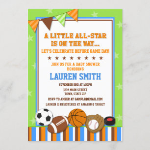 Tarjeta de invitación Baby Shower para deportes de
