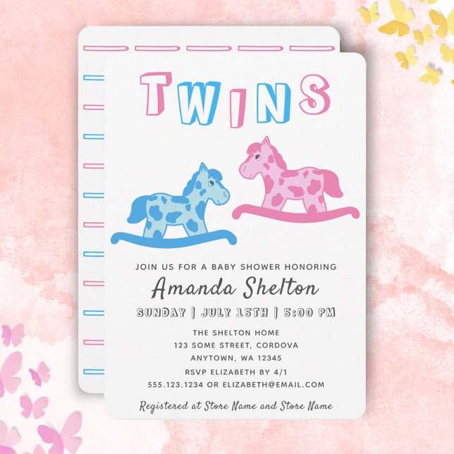 Tarjeta de invitación Baby Shower Rocking Horse Tw (Subido por el creador)