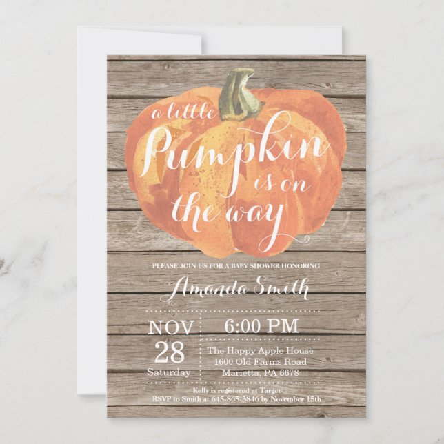Tarjeta de invitación Baby Shower Rustic Pumpkin F (Anverso)