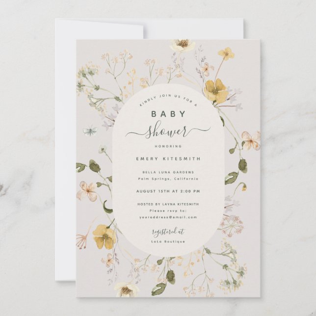 Tarjeta de invitación Baby Shower Spring Wildflowe (Anverso)