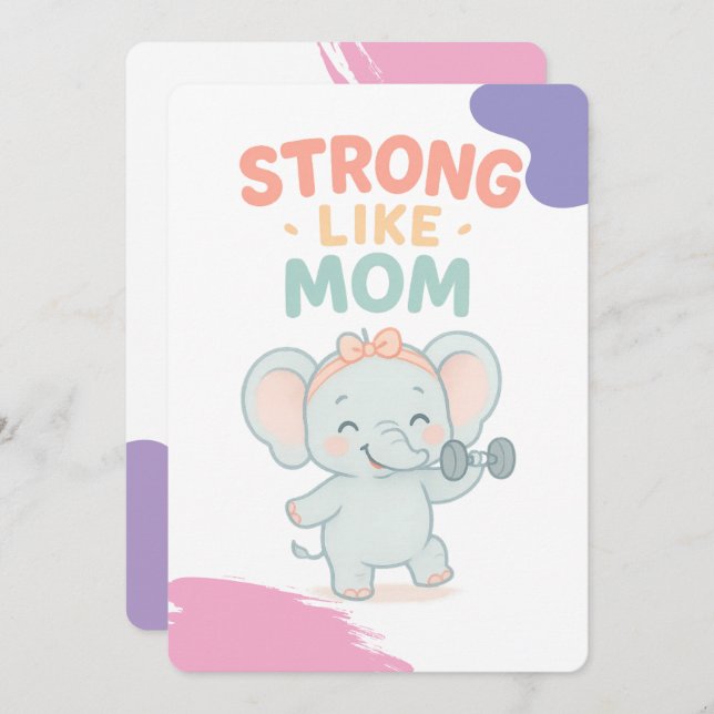 Tarjeta de invitación Baby Shower Strong Like Mom (Anverso / Reverso)