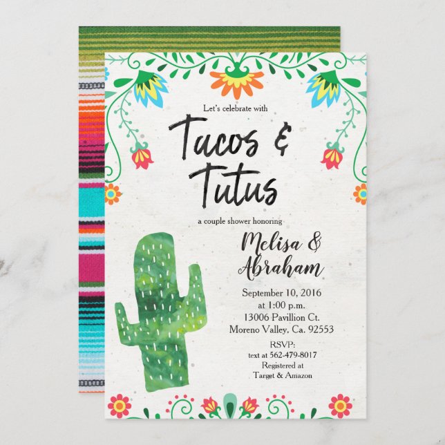 Tarjeta de invitación Baby Shower Tacos and Tutus  (Anverso / Reverso)