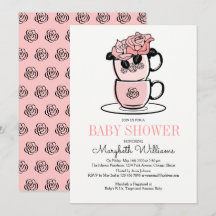 Tarjeta de invitación Baby Shower Tea Teacup & Flo