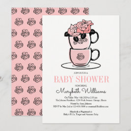 Tarjeta de invitación Baby Shower Tea Teacup & Flo