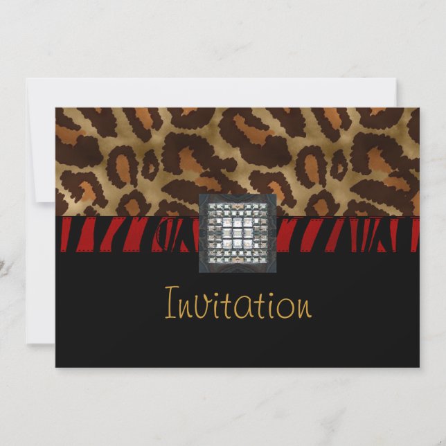 Tarjeta de invitación Black White Wild Animal Red  (Anverso)