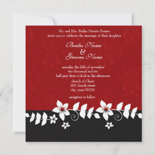Tarjeta de invitación blanca floral roja para la b