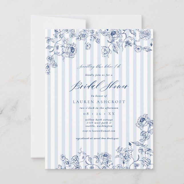 Tarjeta de invitación Blue Bridal Shower Party (Anverso)
