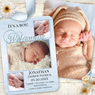 Tarjeta de Invitación Blue Burlap Baby Photos para