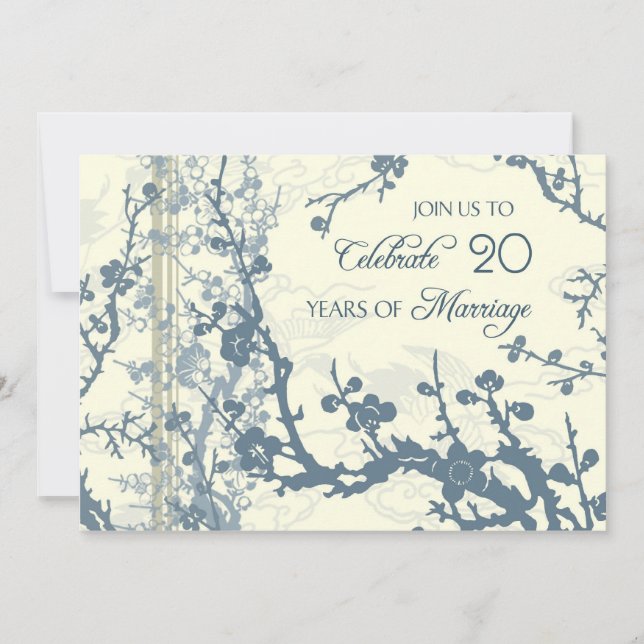 Tarjeta de invitación Blue Floral 20 Aniversario (Anverso)
