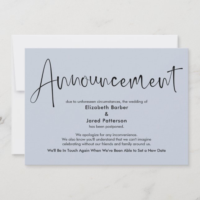 Tarjeta de Invitación Boda azul turbio y pospuesto (Anverso)