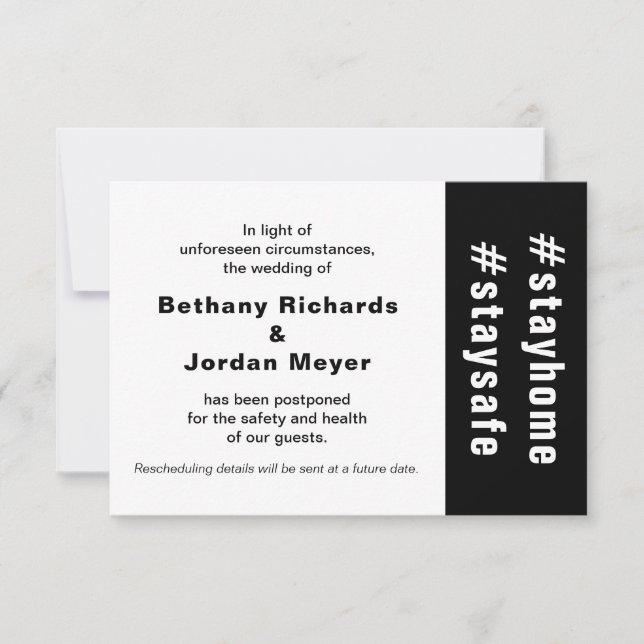 Tarjeta de Invitación Boda postponada "Stay Home S (Anverso)