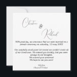 Tarjeta de invitación Boda privada personalizada<br><div class="desc">tarjeta de invitación Boda privada personalizada,  tarjeta de Invitación Boda,  anuncie a sus amigos y familiares que no pudieron asistir a su boda,  porque se trataba de una ceremonia de boda privado,  edite esta tarjeta boda de invitación agregando su propio detalle para anunciar a su boda;</div>