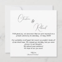 Tarjeta de invitación Boda privada personalizada
