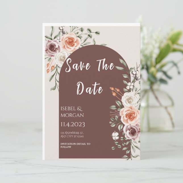 Tarjeta de invitación Boho Floral Fête Wedding (Anverso de pie)