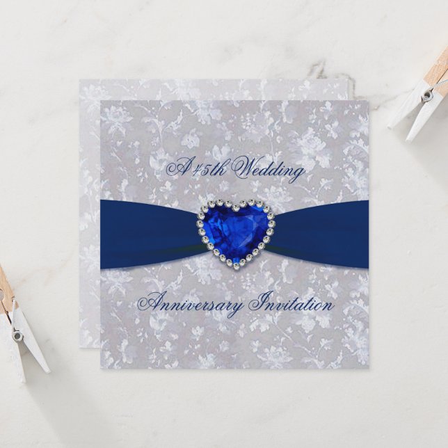 Tarjeta de Invitación Bold Damask 45th Aniversario (Anverso/Reverso In Situ)