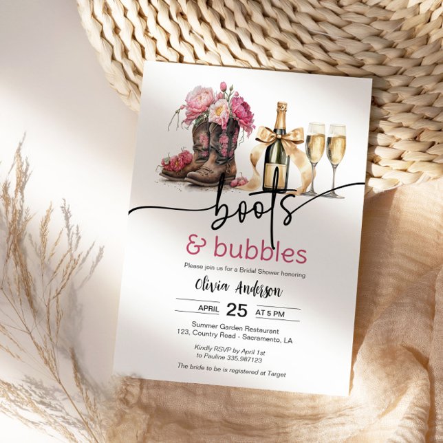 Tarjeta de invitación Boots and Bubbles Bridal Sho (Subido por el creador)