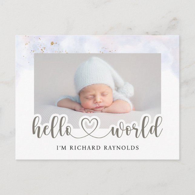 Tarjeta de Invitación Budget Hello World Baby Boy (Anverso)