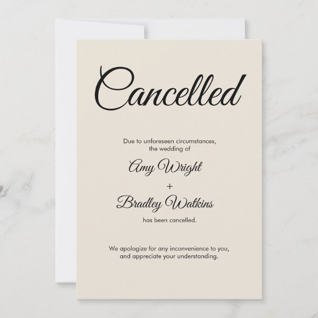Tarjeta de Invitación cancelada de Boda de crema (Anverso)