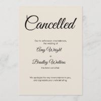 Tarjeta de Invitación cancelada de Boda de crema