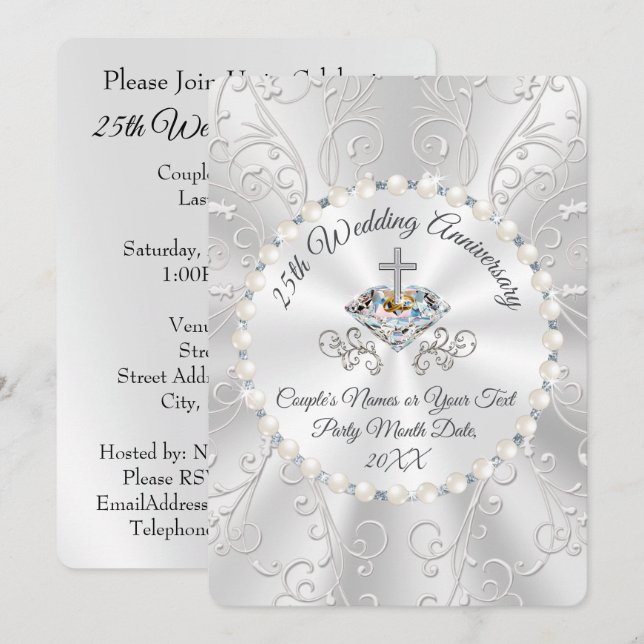 Tarjeta de invitación CHRISTIAN Silver para 25 año (Anverso / Reverso)