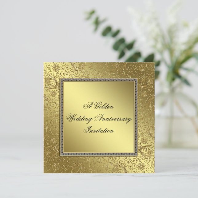 Tarjeta de Invitación Clásica de Bodas de Oro Aniv (Anverso de pie)