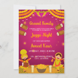 Tarjeta de invitación colorida para noche de Jaggo