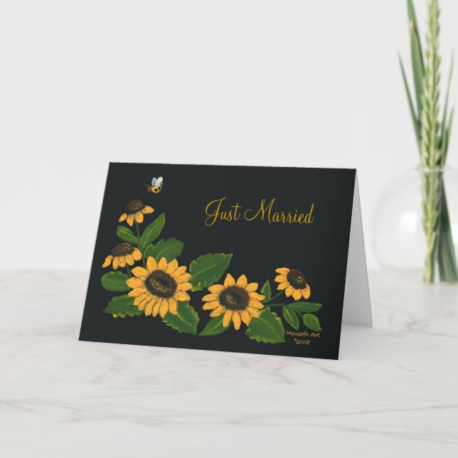Tarjeta de Invitación con girasoles recién casados (Anverso)