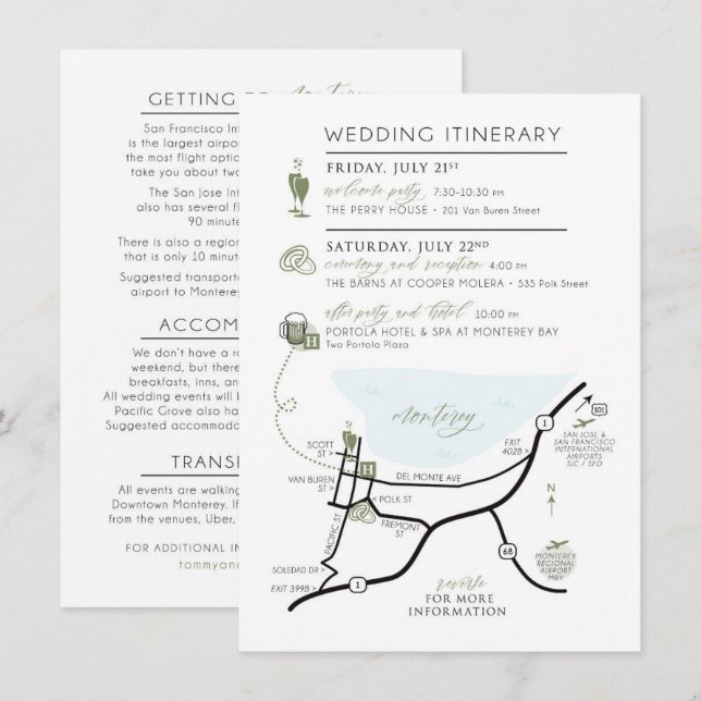 Tarjeta de invitación con mapa personalizado para  (Anverso / Reverso)