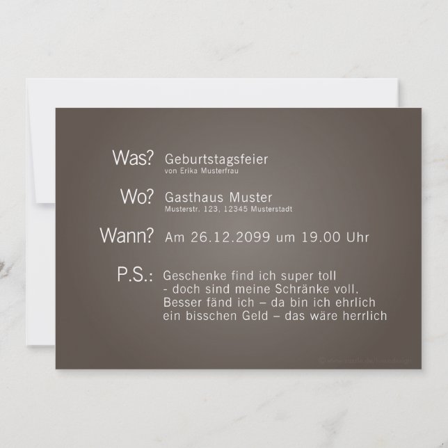 Tarjeta de invitación con Que “? Cuándo? Donde? (Reverso)