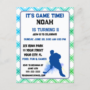 Tarjeta de invitación con tema de jugador de hocke