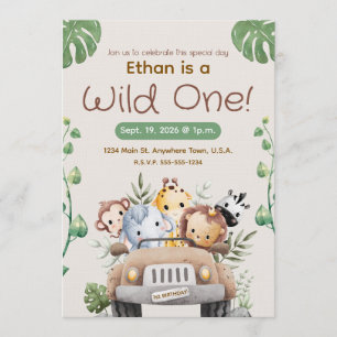 TARJETA DE INVITACIÓN CON TEMA DE JUNGLE PARA BEBÉ