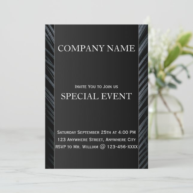 Tarjeta de invitación corporativa Black Silver (Anverso de pie)