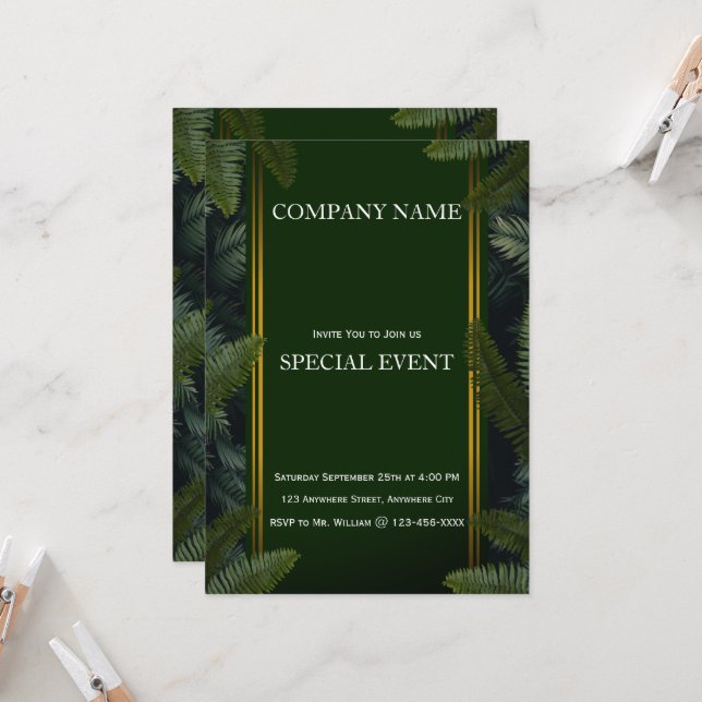 Tarjeta de invitación corporativa Gloden Frame Gre (Anverso/Reverso In Situ)