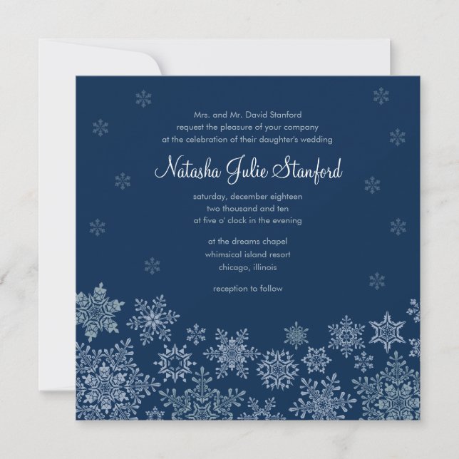 Tarjeta de invitación cuadrada Boda para copos de  (Anverso)