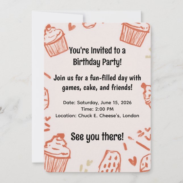 Tarjeta de Invitación Cumpleaños Niña Cupcakes Fie (Anverso)