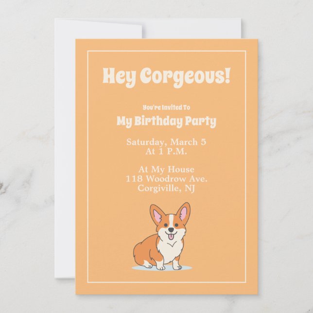 Tarjeta de invitación curte corgi "Hey Corgeous" P (Anverso)