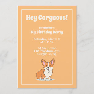 Tarjeta de invitación curte corgi "Hey Corgeous" P