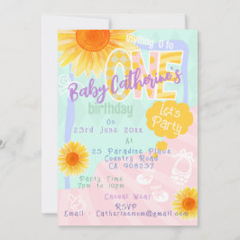 Tarjeta de invitación Cute Sunflower First Birday