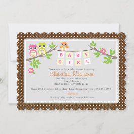 tarjeta de invitación de 5" X 7" lindo owls chica 