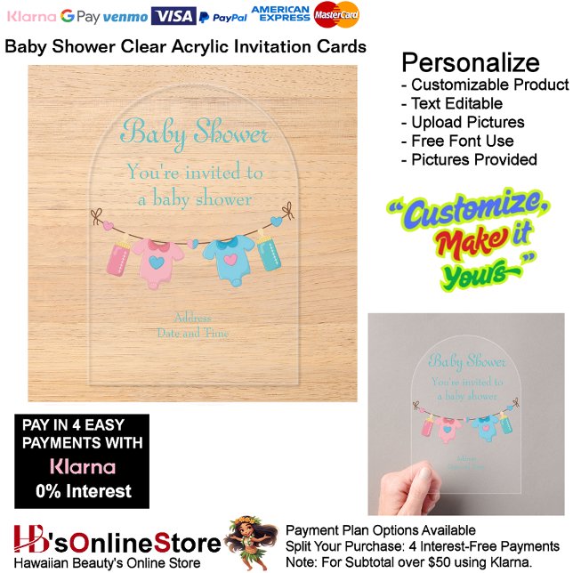 Tarjeta de invitación de acrílico transparente de  (Baby Shower Birth Party Supplies Celebrate Clear Acrylic Invitations 1.)