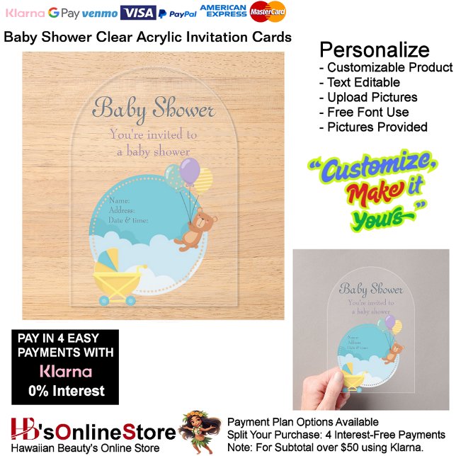 Tarjeta de invitación de acrílico transparente par (Baby Shower Birth Party Supplies Celebrate Clear Acrylic Invitations 11.)