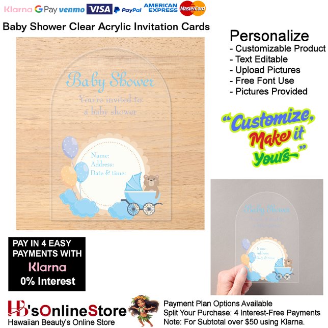 Tarjeta de invitación de acrílico transparente par (Baby Shower Birth Party Supplies Celebrate Clear Acrylic Invitations 8.)