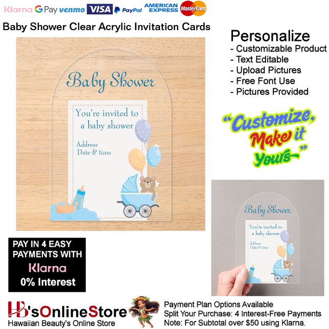 Tarjeta de invitación de acrílico transparente par (Baby Shower Birth Party Supplies Celebrate Clear Acrylic Invitations 5.)