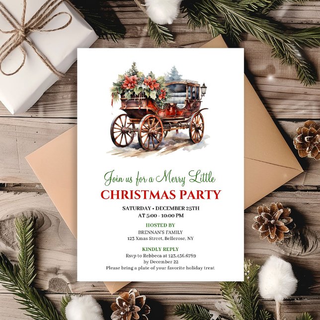 Tarjeta de invitación de acuarela con escena navid (Stylish holiday scene watercolor invitation)
