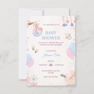 tarjeta de invitación de acuarela rosa y azul
