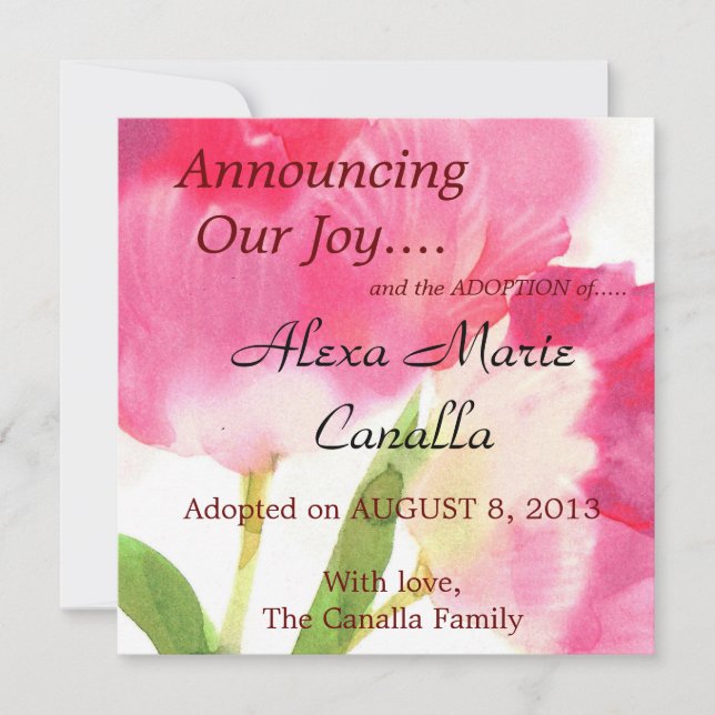 Tarjeta de Invitación de adopción de tulipanes ros (Anverso)