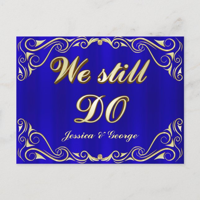Tarjeta de invitación de aniversario azul oro eleg (Anverso)